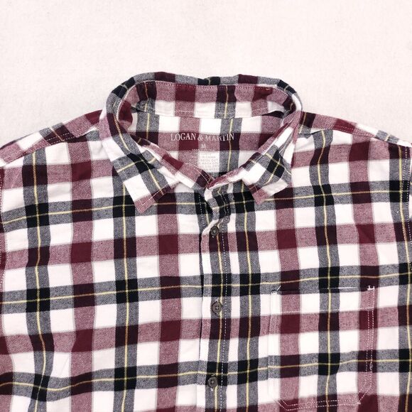 Logan & Martin Tartan Flannel Long Sleeve Shirt Mens Size Medium M Red White - Picture 1 of 9